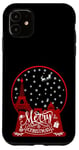 Coque pour iPhone 11 Joyeux Noël Paris horizon dans la boule à neige scintille