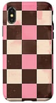 Coque pour iPhone X/XS Rose Pop Art Carreaux Marron Design Classique