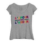 T-Shirt Femme Col Echancré L'amour C'est L'amour Lgbtq+ Gay Lesbien Pride