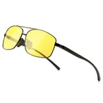 SUNGAIT Lunettes de soleil rectangulaires ultra légères pour homme Protection UV400 CAT 3, Cadre noir / lentille de nuit jaune, Taille unique