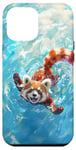 Coque pour iPhone 14 Pro Max Panda rouge amusant dans l'eau de la piscine