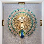 Peacock Wall clock 3d Non ticking Metal Battery operated Crystal Quartz wall clock For living room Office,F,60 * 60cm