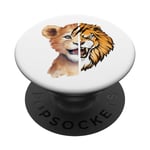 Lion and Cub Heads with Wild Claw Marks PopSockets Swappable PopGrip