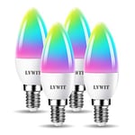 Dimmable E14 WiFi Candle LED Bulb, LVWIT C37 Smart WiFi RGB Bulbs, 470Lm, 5W Replace 40 Watt, Compatible with Alexa, Echo and Google Assistant,Dimmed TUYA/Smart Life APP (Pack of 4)