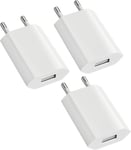 Lot De 3 Chargeur Usb 5v/1a Bloc Pr Usb Adaptateur Usb Chargeur Universel, Pr Usb Secteur Compatible Avec Phone Samsung Xiaomi Chargeur Telephone, Blanc[X2228]