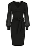 GRACE KARIN Women Sexy V Neck Dress Fashion Long Sleeve Summer Vintage 1950s Black Dresses for Ladies Black M