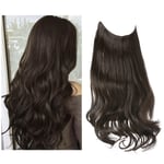 Syntetiska Ingen Clip Wave Hår Extensions Ombre Naturlig Svart Blond Rosa En Bit Falsk Hårpiece Fisk Linje Fake Hårstycken Dark Brown 14inches