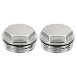 2Pcs 1" BSP Blank Cap Manual Radiator Air Vent Bleeder Plugs Silver