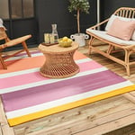 THE RUGS Rainbow Collection Outdoor Rug - Easy to Clean, Waterproof Plastic Outdoor Rugs for Garden, Patio, Balcony, Camping - Vibrant Plastic Straw Rug - Striped Pink/Orange, 150x220