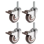 4 Pcs Roue pivotante, 25mm roulettes pour meubles à tige en M6 x 15mm, roulettes pivotantes avec frein, pour chariots, chariot, lit bébé, meuble, capacité de chargement 15kg par roue