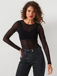 V by Very Lace Long Sleeve Bodysuit - Black, Black, Size 16, Women