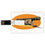 64G USB Flash Drives Credit Card Shape War Memory Stick Bank Card Style Modern Pop Art Grunge Image of Pirate Treasure Giant Marine Gun on Carrier,Orange Green Waterproof Pen Thumb Lovely Jump Drive U