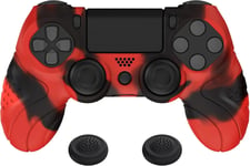 Protection Manette Pour Ps4,Coque Manette Pour Ps4 Pro,Coque En Silicone Pour Ps4 Slim,Housse Manette Ergonomique Avec Capuchon Joystick Pour Ps4-Rouge & Noir(Guardian Edition)