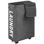 Laundry Basket Rolling Slim On Wheels Waterproof Washing Bin Hamper Dark Grey