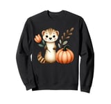 Cute Forest Animal Holding Flower and Pumpkin Illustration Sweatshirt