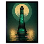 Art Deco Lighthouse Great Gatsby Moonlight Emerald Art Print Framed Poster Wall Decor 12x16 inch