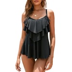 WIN.MAX Maillot de Bain 2 Pièces Femme Tankini Ensembles Maillots Bikini Set Imprimer Vintage (Noir, EU46)