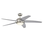 72069 Ventilateur de Plafond D’Intérieur à Cinq Pales Bendan LED 132 cm, Chrome Satiné avec Accents Martelés, Kit D‘Éclairage LED à Variateur avec Verre Opale Dépoli, Télécommande Incluse