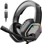 Casque Gaming, Casque Gamer Usb Avec Micro Antibruit, Casque Ps4 Usb Type-C Avec Son Surround 7.1 Et Lumière Rvb, Casque Audio Pour Pc/Ps4/Ps5/Laptop