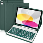 Clavier Bluetooth Pour Ipad 10e Génération 10,9"" 2022 (A2696/A2757/A2777), Étui De Protection Avec Clavier Sans Fil Amovible Pour Ipad 10e Génération 2022, Porte-Stylo Intégré, Vert Foncé