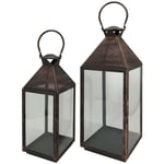 Rebecca Mobili Lot de 2 Grandes Lanternes Porte-bougies en métal et PVC brun pour l'intérieur extérieur