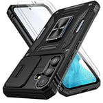 Giolus for Samsung Galaxy A54 Case with Slide Camera Cover[2Pcs Screen Protector] Military Grade Shockproof Phone Cover with 360° Rotatable Kickstand, Rugged Armor Case for Samsung A54 Black