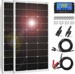 2PC Panneau Solaire 100W 18V Photovoltaïque Monocristallin 200W pour charger la Batterie 12V