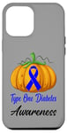 Coque pour iPhone 14 Plus Type One Diabetes Diabetic T1D Ruban bleu citrouille Halloween