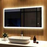 Miroir Salle de Bain 120x60cm Miroir lumineux led, Miroir Cosmétiques Mural avec éclairage, Interrupteur Tactile - Blanc froide - Meykoers