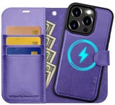 OCASE for iPhone 15 Pro Detachable Case, Magnetic Removable 2 in 1 Flip PU Leather Wallet Case with[Kickstand][RFID Blocking][Card Holder] Shockproof Phone Cover,Purple