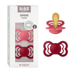 BIBS Supreme Soother 2-Pack, BPA Free Dummy Pacifier, Symmetrical Nipple. Natural Rubber Latex, Size 2 (6-18 Months), Coral/Ruby