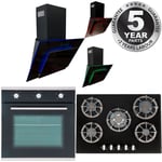 SIA 60cm Black Single Electric True Fan Oven, 70cm Gas Hob & Angled Cooker Hood