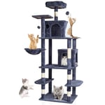 VEVOR Arbre à Chat, 174 cm, Tour d'escalade à Chats avec griffoir en sisal, 2 niches, hamac, perchoir supérieur, Plates-Formes de Saut, balles suspendues, pour activités d'intérieur Chats, Gris foncé