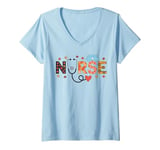 Womens Thanksgiving Nurse Turkey Day Retro Fall Scrub Top RN Women V-Neck T-Shirt