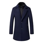 Sliktaa Mens Wool Coat Thick Trench Middle Length Coat Notch Collar Warm Overcoat Mens Winter Coats With Removable Windbreak Stand Collar,NAVY,L