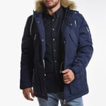 Ellesse Mens Parka Jacket Hooded Navy Blue Blizzard Small Winter Faux Fur Trim