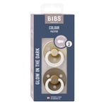 BIBS Pacifier Colour 2 PACK Latex Size 2 Vanilla GLOW/Dark Oak GLOW Nappar 2 st