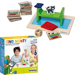 Beleduc Trouver Monty Cherche et Trouve Jeu - Enfant de 4 ans et Plus - 34 Cartes en Bois Chat Monty, Console de Jeu, Cube - +2 à 5 Joueurs - Jeu de Mémoire & Perception Spatiale - Educatif, Ludique