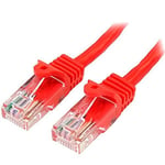 StarTech.com Câble réseau Cat5e UTP sans crochet de 1 m - Cordon Ethernet RJ45 anti-accroc - Câble patch Mâle / Mâle - Rouge (45PAT1MRD)