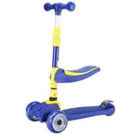 Folding Scooter for Kids Children Toddler Aged 1-12 Years Height Adjustable Handlebar Flashing Wheels 2 in 1 Stunt Girls Boys Kick Pedal Skate,Blue