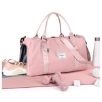 HYC00 Sac de Gym Femmes Hommes avec Compartiment de Chaussures et Poche Humide,Sac Weekend Sac de Sport Femme Grand Format Sac de Voyage Cabine Avion Duffle Bag Sac d'Hôpital Cabas de Fitness,Rose