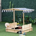 Outsunny Kids Square Wooden Sandpit Children Cabana Sandbox Outdoor Playset