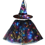 Women Kids Girl Luminous LED Glow Lights Elf Witch Hat Star Skirt Spider Web Wiz