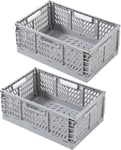 Caisse Pliable Plastique,Empilable Cagettes Plastique Pliable Paniers Rangement avec Poignée Panier Rangement Plastique pour Chambre à Coucher Bureau Cuisine (Gris,20×15×9cm)