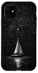 iPhone 11 Sailboat Minimalism Sketch Night Sky Stars Galaxy Case