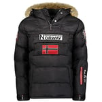 Geographical Norway BILBOQUET MEN - Parka Passe Tête Chaude Homme Imperméable - Manteau Épais Capuche Fourrure Outdoor - Blouson Chaud Coupe Vent Hiver Doublure Extérieur Veste Hommes NOIR M