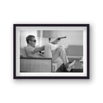 Gallery Print & Art Steve McQueen Sat in Lounge Pointing Cocked Revolver Vintage Icon - Black Wood - One Size