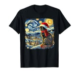 Black Cat Lover Starry Night Van Gogh Black Cat in Santa Hat T-Shirt