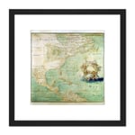 Map Bernou 1681 North Central South America Pictorial 8X8 Inch Square Wooden Framed Wall Art Print Picture with Mount