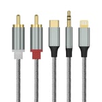 Câble Lightning/Usb Type C/3,5 Mm Vers 2 Rca Mâles, 3 En 1 Câble Rca Jack Audio Compatible Avec Iphone/I_Pad/Huawei/Samsung Galaxy/Google Pixel Pour Amplificateur/Home Cinéma/Encei[VID063111]